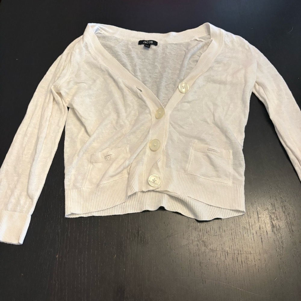 Vintage White Button-Up Cropped Cardigan - Picture 2 of 3